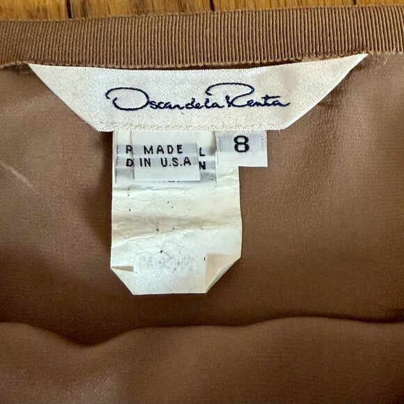 Vintage Oscar de la Renta Brown Raw Silk Skirt, Size 8 - Picture 5 of 6